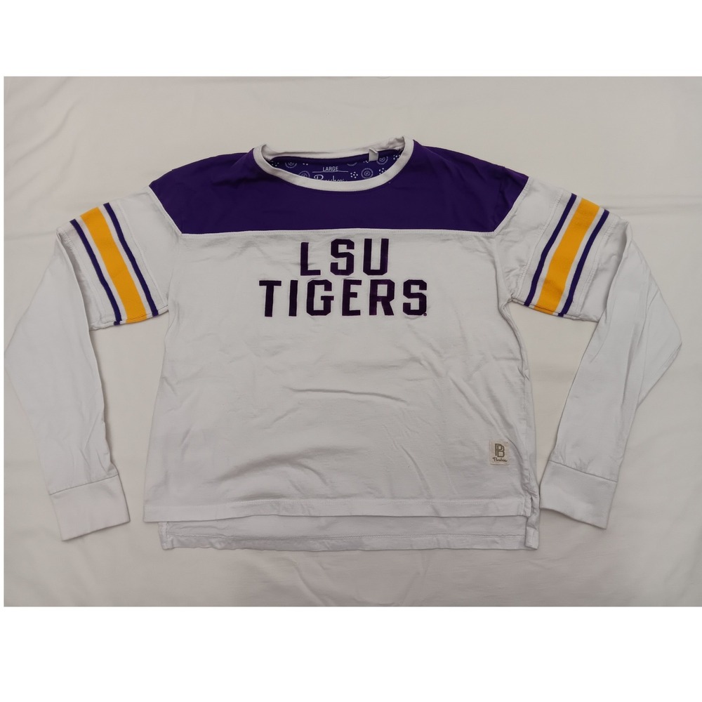 Pressbox LSU Tigers Long Sleeve T Shirt Purple White Collegiate Women's Large
